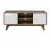 Image de Calicosy - Meuble TV 2 Portes 2 Niches - Décor Bois Foncé - Panneaux Mélaminés Robustes - Boutons en Bois - 4 Espaces De Rangement - Salon Ou Chambre - Style Industriel - L 128,5 x P 39 x H 53 cm