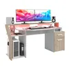 Image de Bureau gaming avec LED Silver - Décor chêne et mélamine blanc brillant - L 178 x P 88 x H 68 cm - PARISOT