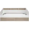Image de Lit banquette 2 tiroirs 90 x 200/190 cm - MDF - Mat décor chêne et blanc - JOY - 2339ENSE