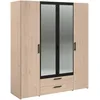 Image de Armoire - Panneau de particules - Décor chene et noir - 4 portes centrales - Essentiel - Chambre - 120.3x185x51.7 cm