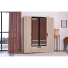Image de Armoire VARIA - 4 portes battantes + 2 miroirs + 2 tiroirs - Décor chêne et noir - L160 x H 185 x P 51.7 cm