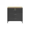 Image de Commode 3 tiroirs MANCHESTER coloris noir uni et imitation chêne helvezia