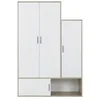 Image de Calicosy Armoire 4 Portes H195 cm - ERWAN - Décor Blanc et Chataîgnier - Style Naturel - en Panneaux de Particules - pour pour Chambre - L133 x H195 x P52 cm