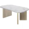 Image de Table basse ovale - QUARTZ - Blanc effet marbre - Pieds épais en chêne - 105 x 58 x 39 cm - DIAGONE