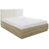 Image de Lit coffre tete textile - TIDY - 140 x 190 cm - Chene / Ecru - Sommier inclus - GAMI