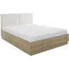 Image de Lit coffre tête textile - TIDY - 160 x 200 cm - Chêne / Ecru - Sommier inclus - GAMI