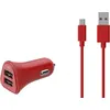 Image de Essentielb - Chargeur Allume-Cigare  2 Usb 2.4a + Cable Micro Usb Rouge