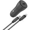 Image de Chargeur allume cigare ADEQWAT USB-C 30W + Câble lightning 1M Noir
