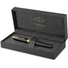 Image de Parker Sonnet stylo plume , laque noire avec attributs or , plume moyenne , coffret cadeau