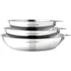 Image de Arthur Martin - Set de 3 Poêles à Cuisiner Frire Sauter - Poignée Détachable - Acier Inoxydable Intérieur Satiné - Fond Capsule Tous Feux Induction Gaz Électrique - 20-24-28 cm