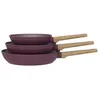Image de Arthur Martin - Set de 3 Poêles 20-24-28 cm - Aluminium Forgé Revêtement Céramique Antiadhésif - Poignées Bakélite Façon Bois - Tous Feux dont Induction - Couleur Prune