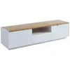 Image de Vente-unique - Meuble TV Amani avec 2 Portes et 1 tiroir   MDF Blanc laqué et chêne Naturel, Design Moderne et élégant, Grand Espace de Rangement pour Salon Contemporain, Finition de qualité