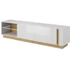 Image de Vente-unique - Meuble TV MURARI - 2 Portes et 2 niches - avec LEDs - Blanc Brillant et chêne