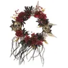 Image de P'TIT CLOWN - Couronne de Porte Halloween - Ornée de Fleurs et d'un Crâne pour Une Décoration Effrayante et Originale (Doré, Rouge) - 45 cm