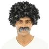 Image de P'TIT CLOWN - Perruque Homme Courte Frisée et Moustache - Accessoire de Déguisement Années 70, 80 - Carnaval, Fête à Thème, Cosplay, Manga, Nouvel An, Halloween - Cheveux Synthétiques (Gris)