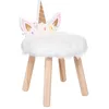 Image de Tabouret pour Enfant Licorne en Bois et Fourrure Blanche H 40 cm - Atmosphera
