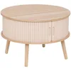 Image de Atmosphera - Table Basse Ronde Nysos Beige et Bois, D 60 x H 41 cm, Portes Coulissantes Effet Lattes - pour Salon, Meuble d'Appoint