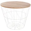 Image de Atmosphera - Table d'Appoint Panier Kumi, Blanche et Bois, D. 38 cm, Métal Filaire, Plateau Amovible - pour Salon, Chambre, Bout de Canapé