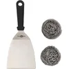 Image de KRAMPOUZ Kit Complet de Nettoyage pour Plancha en Inox - 1 Spatule Coudée en Inox et 2 Boules Inox - Nettoyer Rapidement et Sans Effort les Planchas - Réf AKN1