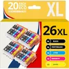 Image de 123CONSOMMABLES - 26XL - Cartouche d'encre compatible avec Epson pour Epson Expression Premium XP-510 XP-520 XP-600 XP-605 XP-610 XP-615 XP-620 XP-625 XP-700 XP-710 XP-720 XP-800 XP-810 (pack de 20)