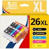 Image de 123CONSOMMABLES - 26XL - Pack 5 Cartouches d'encre compatibles avec Epson pour Epson Expression Premium XP-510 XP-520 XP-600 XP-605 XP-610 XP-615 XP-620 XP-625 XP-700 XP-710 XP-720 XP-800 XP-810