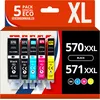 Image de 123CONSOMMABLES - 570 571XL - Cartouche d'encre Compatibles avec Canon 570 571 pour Canon PIXMA TS5055 TS5050 MG5750 TS5053 MG6852 MG6850 MG5700 MG5752 MG5753 (2 Noir / 1 Cyan / 1 Magenta / 1 Jaune)