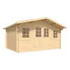 Image de Forest Style Abri de jardin Stelo Modern 10 m² (4,10 x 3,40 x 2,30 m) - Pin sauvage - Toit en feutre bitumineux - Fenêtres oscillo-battantes - Portes en verre - Serrure galvanisée