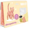 Image de Décopatch KIT012O - Un mini-kit comprenant un animal en papier pulpé blanc, 2 feuilles Décopatch, un pinceau et un pot de vernis colle, CHAT