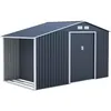 Image de Abri de jardin en métal et abri bûches 653 m² - 342 x 191 x 202 cm - SOLIS - Kit dancrage inclus 2 portes coulissantes - Gris