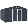 Image de Abri de jardin en métal 1085 m2 - 340 x 319 x 210 - LUNEX - Kit dancrage inclus 2 portes battantes - Gris