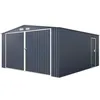 Image de Abri de jardin / Garage en métal 16 m² - 380 x 420 x 232 - COMET - Kit dancrage 2 portes coulissantes 1 porte latérale Gris