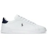 Image de Polo Ralph Lauren pour homme. 809829824003 Baskets en cuir bleu marine Heritage Court II (46), Blanc, Plat, Lacets, Casuel
