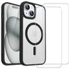 Image de Evetane Coque Anti-Choc Compatible avec Magsafe pour iPhone 15 Transparente et Noire + 2 vitres