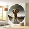 Image de Lumalea - Papier peint rond/cercle Eléphant - Papier Standard 170gr Lessivable - Diamètre 80 cm