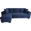 Image de Canapé dangle convertible HAMILTON 4 places - Tissu velours bleu - L 245 x P 140 x H 86 - Coffre de rangement