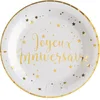 Image de 10 assiettes en carton joyeux anniversaire blanc et doré 23 cm avec étoiles - Doré - Taille Unique