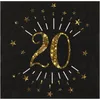 Image de 10 Serviettes papier Joyeux anniversaire 20 noir et or 18 33 x 33 cm