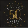 Image de 10 Serviettes papier Joyeux anniversaire 50 noir et or 18 33 x 33 cm