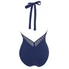 Image de Janine Robin - Maillot de Bain 1 pièce Tour de Cou Dentelle Darling 40 - Bleu Marine - Marque Française - Haute Qualité
