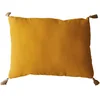 Image de Coussin Jaune Moutarde avec 4 Pompons Jute - Rectangulaire 50x70 cm - 100% Coton certifié Oeko Tex - Oreiller décoratif de qualité - Collection Panama - Enjoy Home