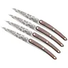 Image de deejo - Lot de 4 Couteaux de Table Restaurant - Motif Floréal - Manches Polycarbonate et ABS Façon Palissandre, Lames Fixes Micro-Dentés Acier Inoxydable 2CR14 - Finition Miroir