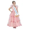 Image de Chaks - Ensemble Miss France pour filles, costume officiel avec robe, diadème et écharpe, tenue pour le carnaval et les événements, Rose, 116