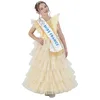 Image de Chaks - Ensemble Miss France pour filles, costume officiel avec robe, diadème et écharpe, tenue pour le carnaval et les événements, Jaune, 116