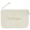 Image de Baby trousse gaze de coton brodée  Mes Petites Affaires  ivoire - Compacte et pratique pour balade   Accroche poussette ou sac à main   Format nomade pour couches, lingettes, rechange   Design chic