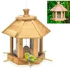 Image de FISHTEC - Mangeoire à Oiseaux avec Toit en Bois de Cèdre Rouge Imperméable 6 Perchoirs Fixer Suspendu ou Poser Larges Dimensions 26 x 22 cm Format Hexagonal Cordon Fixation Résistant