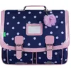 Image de Tann's - Cartable 41cm Romy Marine - Imprimé Pois, ganse Rose pailletée et Pompons en Tulle - Cartable Scolaire Fille 2 Soufflets - CE2 CM1 CM2
