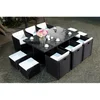 Image de CONCEPT USINE | Salon de Jardin Encastrable Résine Tressée 10 Personnes | Miami Noir Coussins Blanc | Table Plateau de Verre Amovible + 6 Fauteuils + 4 poufs | Coussins Déhoussables | Résiste à l'eau
