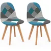 Image de IDMarket - Lot de 2 chaises scandinaves SARA Motifs patchworks Bleus