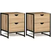Image de IDMarket - Lot de 2 Tables de Chevet Detroit 2 tiroirs Bois et métal Noir Design Industriel