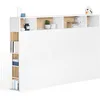 Image de IDMarket - Tête de lit sur Pied Cleo 165 cm avec rangements fermés et niches Blanc et façon hêtre